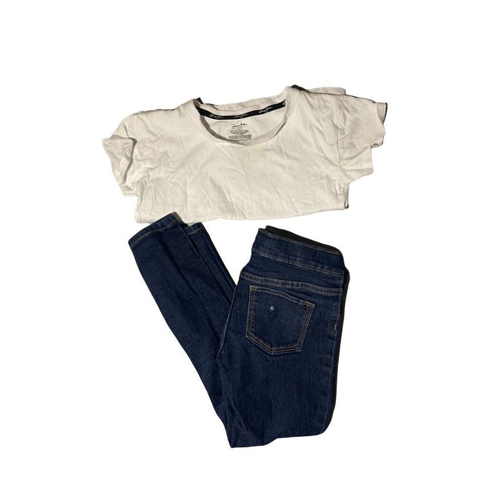 Sean John Boys White Blue Round Neck Dark Wash T Shirt And Jeans Set Size S 6-7/